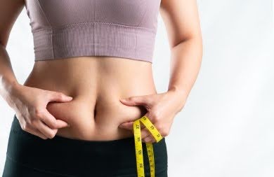 Women pointing belly fat