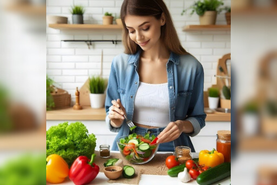 A woman eating healthy food